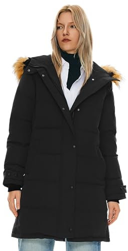 Orolay Manteau en Duvet Isolé pour Femme Veste Matelassée à Capuche D'hiver en Fausse Fourrure Le noir XL