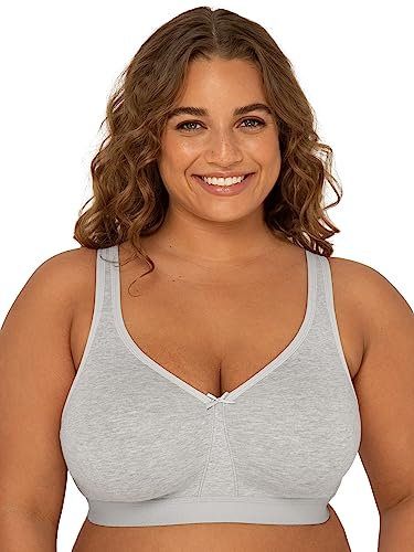 Fruit of the Loom Women's Plus Size Wireless Cotton Bra Full Coverage, Grey, 38DD