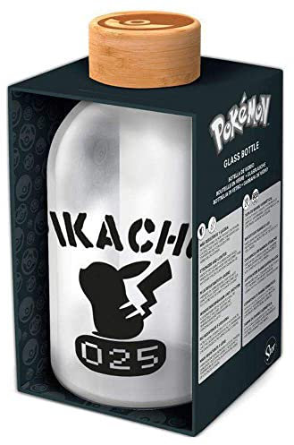 Stor POKEMON - Petite Bouteille en verre - Réutilisable PIKACHU - Bouteille transportable 620 ml - couvercle en bambou