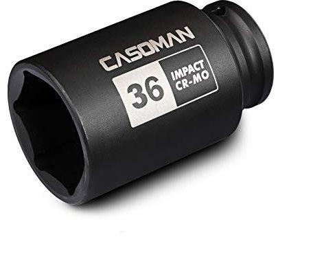 CASOMAN 1/2 Drive x 36 mm Deep 6 PT Impact Socket, CR-MO, 1/2-inch Drive 6 Point Axle Nut Socket for Easy Removal of Axle Shaft Nuts (36MM)