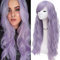 Perücke Lila Damen Lang Locken für Frauen mit Pony Mädchen wig Gewellt/Gelockt Natürlich Wig Cosplay Alltag Kostümparty Halloween Karneval Mode Kunsthaar volle Perücken 017B