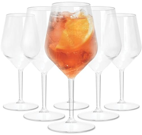 TUNDRA - 6er Set Kunststoff Weingläser, Aperol Spritz Gläser | EVENT 47 cl. | Camping Weingläser aus Tritan (Hartplastik), Unzerbrechlich, Spülmaschinenfest, BPA-Frei - Ideal für: Party, Camping