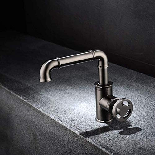 Wasserhahn Weinlese-Badezimmer-Waschbecken-Tap Steampunk Industrial-Stil-Becken-Mischbatterie, Einzelhebel-Badezimmer-Garderoom-Waschbecken-Wasserhahn, kalter und heißer Mischbatterie, Messing-Wasserh