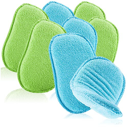 COM-FOUR® Éponge de Voiture en Microfibre 8X - Entretien de la Voiture avec éponge de Lavage absorbante - Lavage de Voiture avec éponge de Polissage réutilisable (8 pièces - Bleu/Vert)