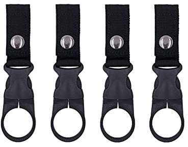SUSU BLOCK 4PCS Bottle Clip Hanging Portable Water Bottle Ring Holder Keychain Mineral Water Bottle Clip For Backpack Belt Nylon Webbing Strap For Outdoor Tactical Camping Hiking (Black)