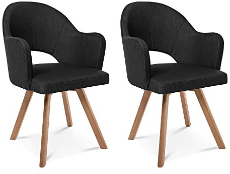 moebel-eins DOLORA 2er Set Schalenstühle, Gestell Massivholz, mit Drehfunktion, Stoff, anthrazit