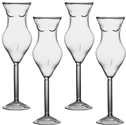 HUIKJI Lot de 4 verres à vin fantaisie pour femme nue - Verre à whisky en cristal transparent pour le corps humain - Tasse créative unique et sexy en forme de corps - Pour maison, fête, bar