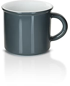 Mahlwerck Retro Kaffeetasse, klassische Emaille Tasse aus Porzellan, Kaffeebecher mit Henkel, 300 ml, Grau