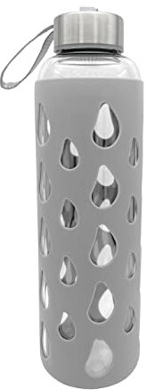 GEDALABELS Trinkflasche Silikon steingrau 500ml Glas | Glasflasche | Flasche | Glas | Schule | Unterwegs | Reisen | Trinken