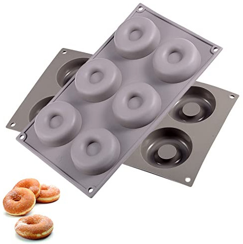 i enjoy + Silicone Donut Molds, 2 Pack Silicon Doughnut Mould,LFGB & BPA Free, 6 Cavity Non-Stick Baking Trays for Cake Biscuit Bagels Muffins