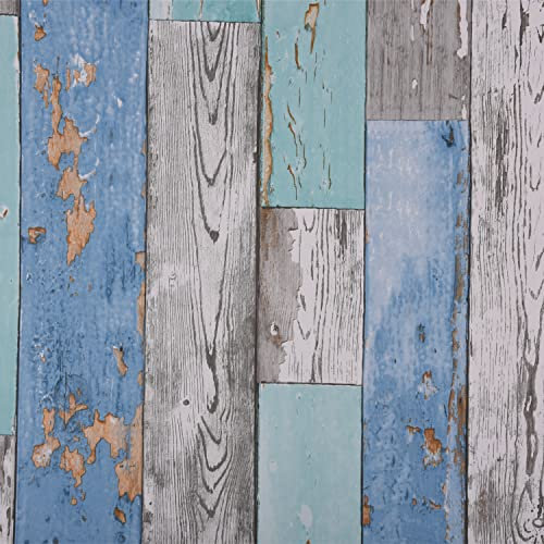 FENTIS Blue Wood Panel Wallpaper Peel and Stick Vinyl Wrap Self Adhesive Contact Paper for Living Room Wall Sticker for Door Worktop Waterproof 44.5x500cm