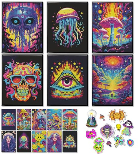 97 Decor Trippy Poster – Ästhetische Wandkunst für Zimmer, psychedelische Hippie-Indie-Bilder, Drippy Stuff für Teenager-Schlafzimmer (20,3 x 25,4 cm, ungerahmt)