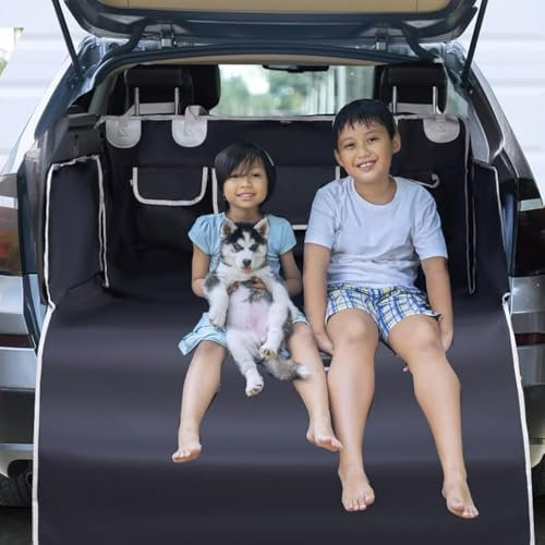 Kofferraumschutz Hund Für AutoSUV,Autokofferraum mit Seitenschutz ,Schwarze Kofferraummatte mit Stoßstangenschutz、Wasserdichte Universal Auto Kofferraum Hundedecke205X115cm