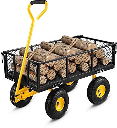 VEVOR Bollerwagen 227kg Gartenwagen 86x46x20cm Gerätewagen 4X 25,4cm Räder Transportwagen Stahlrahmen Gartenkarre 82cm Griff Gartenkarre Für Gärten Rasenflächen Höfe Strände Bauernhöfe Lagerhäuser