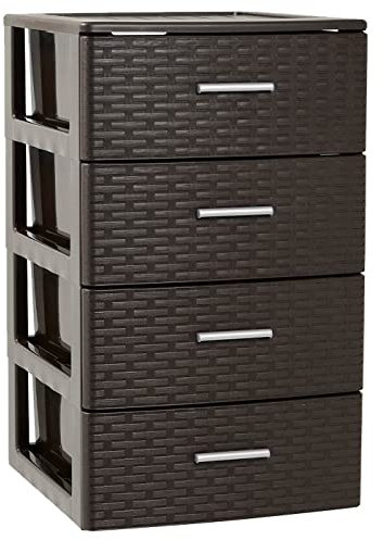 AC - Cajonera de Ordenación Modelo Rattan - 4 Niveles - Torre de almacenaje Multiusos, Organizador Auxiliar, Almacenamiento, baño - 61,5 x 36,5 x 36,5 cm - Color Wengue