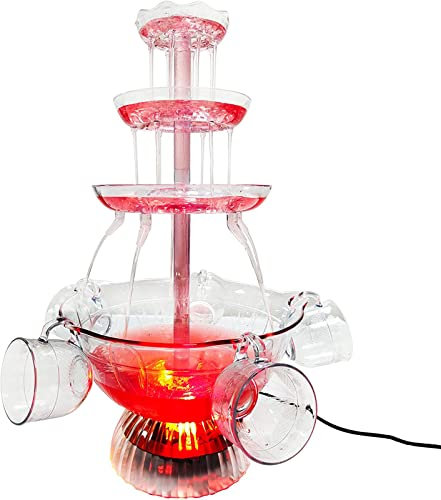 Party Beverage Fountain, 3 Tier Drink Fountain, LED Lighted Base, Includes 5 Reusable Cups, 1.5 Gallon, Easy To Assemble