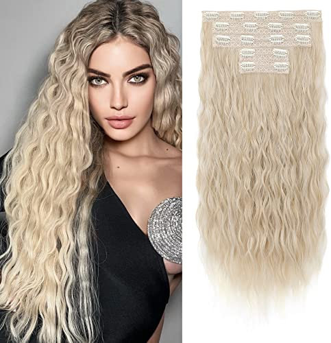 REECHO Haarverlängerungen zum Einclipsen, 5 Teile 60 cm dicke lange lockere Wellen Haarverlängerungen Unsichtbare Spitze Flechte Natürliche weiche Haarteile für Frauen (Blonde)
