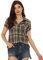 Allegra K Damen Kariertes Hemd Shirt Kariert Kurzarm Classic Oberteil mit Taschen Karo Bluse Braun schwarz L