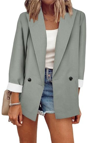 YMING Femme Blazer Couleur De Unie Veste De Costume Devant Ouvert Blazer Chic OL Affaires Jacket Gris L