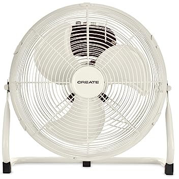 CREATE / AIR FLOOR RETRO/Ventilador industrial de suelo Blanco Roto/Ventilador 12 pulgadas,flujo de aire potente, 3 velocidades,silencioso,ligero, patas antideslizantes, 55W