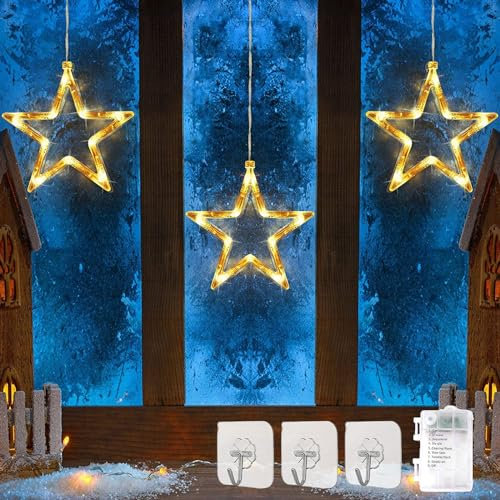 DAZZTIME LED Sterne Weihnachtsbeleuchtung,3er Beleuchtung,Weihnachten Indoor Fenster Licht Dekoration,mit 8 Modi Stecker IP44,für Weihnachten,Hochzeit,Party,Schlafzimmer,Balkon Deko