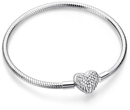 Jokmeo Schlangen-Gliederarmband 925 Sterling Silber Damen Armband für Charm Beads, Silberschmuck für Valentinstag Muttertag Geburtstags Weihnachten Geschenk für Frauen(Flügel,21cm)