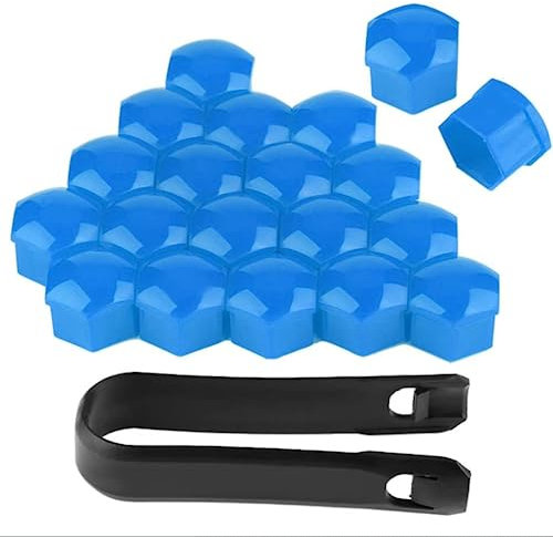 FIXCOR Auto Radschrauben Mutterkappe für Ben-z E Glass CLS W204 W210, Sechseckige Kunststoff Reifenmutterabdeckungen, Auto Radbolzen Cover mit Entfernungswerkzeug Set,Blue-17mm