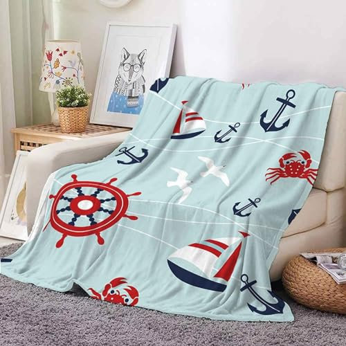 SJSXWQN Decke Blauer Anker Kuscheldecke Flauschig für Couch und Bett Weich Warme Mikrofaser Wohndecke Fleecedecke als Tagesdecke Sofadecke Couchdecke - 180x240 cm