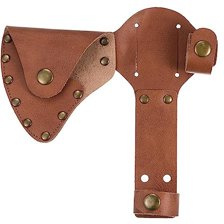 PATIKIL Leather Axe Sheath, Multi-Snap Hatchet Cover Axe Head Protector Belt Loop Hatchet Sheath for Outdoors Secure Carry Axe, Brown