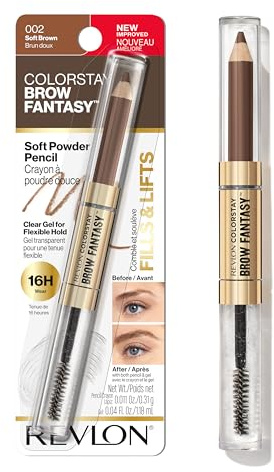Revlon ColorStay Brow Fantasy, All In One Eyebrow Powder Pencil with Shaping Clear Gel, Gel Infused with Panthenol, Smudge-proof, 16HR Visibly Full Brows, 002 Soft Brown
