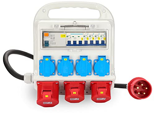 Cecaylie Lot de 2 distributeurs de flux de construction CEE 400 V/16 A, 5 pieds, 1 CEE 400 V/32 A, 5 pôles, 4 x 230 V (Schuko), 2 pôles, séparateur mural pour chantier de construction, IP44