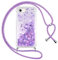 Vauki handyband für iPhone 8/7/iPhone SE 2020/SE 2022 Hülle mit Band, Silikon Durchsichtig Transparent Flüssig Glitzer mit Kette Kordel Treibsand Necklace TPU Schutzhülle Case für iPhone 8, Lila