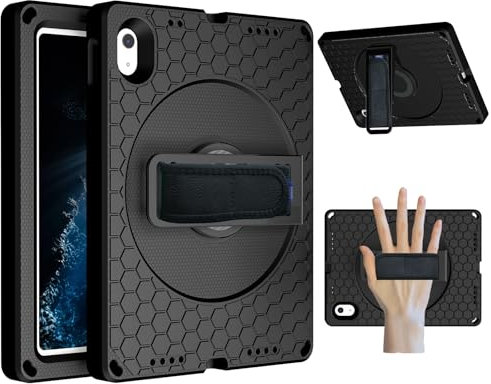 MINUUISCT Étui pour iPad 7/iPad 8/iPad 9 10,2, coque de protection intégrale robuste avec support rotatif à 360° et bandoulière - Noir