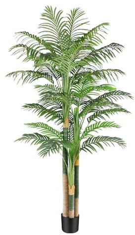 Keeplush Künstliche Goldene Palme 210cm kunstpflanzen groß wie echt, UV-beständig kunstbaum groß, Kunstpalme für Haus Wohnzimmer Schlafzimmer Büro Balkon Garten Decor Künstliche Pflanzen (1 Stück)