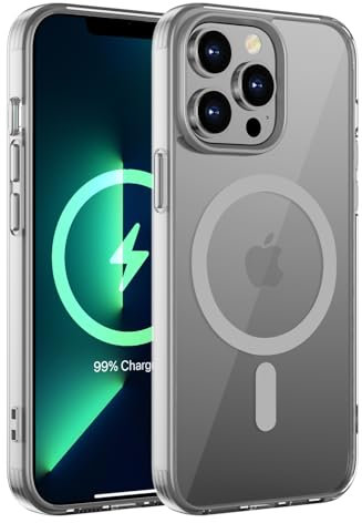 KPPIT Magnetisch Hülle für iPhone 13 Pro [Kompatibel Mit MagSafe], Stoßfest Kabelloses Laden, Schutzhülle Transparent Rückseite, Grau