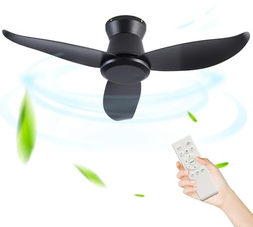 TuoyuanW Ventilador De Techo 36in para Salon Retro Pequeño Blanco Ceiling Fan 3 Aspas 6 Velocidades DC Reversible Negro Silencioso Ventilador Techo Sin Luz para Dormitorio,Negro