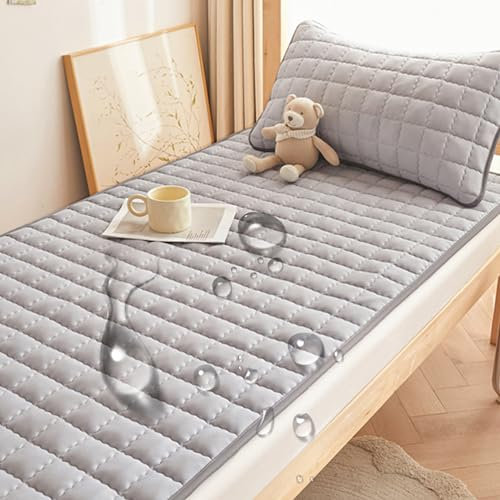 LDLCYCN Wasserdichter Matratzenschoner in Doppelgröße Matratzenbezug Studentenwohnheime Mit 4 Gummibändern Faltbare Dünne Matratzenauflage Hautfreundliche Matratzenauflage,Grau,120 * 200cm(Full)