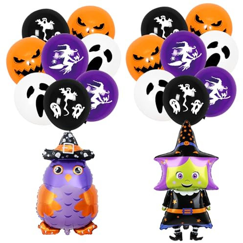 KOBOKO Halloween Deko Luftballons, 18 Stück Halloween Balloons Halloween Deko Gruselig, Hexen Deko Halloween Folienballon, Geister Deko Halloween Party Ballon, Helium Ballon Halloween Deko Kinder