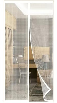FIOVIP Zanzariera magnetica per porta, tenda 160x250cm, chiusura automatica, facile installazione senza foratura, zanzariera magnetica per ingresso/balcone, ecc.(Fibra di vetro,bianco)