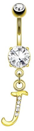 beyoutifulthings Bauch-nabelpiercing Buchstaben-Anhänger J Gold Clear Nabel-Piercing Chirurgenstahl Bananabell Stab-länge 10-mm