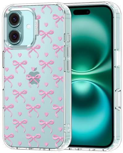 MOSNOVO Hülle für iPhone 16 Plus – Durchsichtige, schlanke, stoßfeste TPU+PC-Handyhülle, [6,6 Fuß Fallschutz/Anti-Abziehen] - Schleifenvolle Liebe