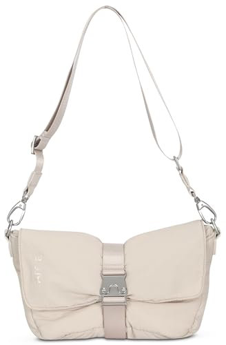 Expatrié Kleine Handtasche Damen Beige - Bobby - Crossbody Puffer Bag aus Nylon - Umhängetasche mit Schnalle & Reißverschluss - Puffy Nylontasche - Wasserabweisend