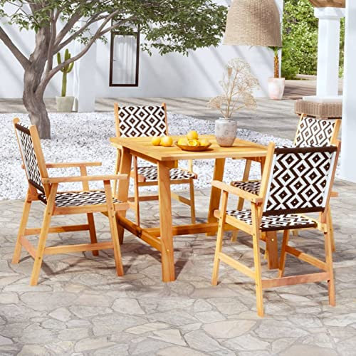 Gartenmöbel-Set, 5-teilig, Garten-Essgruppe aus massivem Akazienholz, Esstisch und Stühle, Außenterrasse, Wintergarten, Balkon, Hinterhof, Garten, Pool-Möbel-Set
