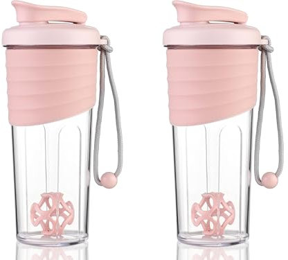 Kuoleopa Shaker Bottle for Protein Mixes，24 oz (2 Pack),Protein Shaker Bottles with Whisk Ball, Mixer Bottle, Protein Bottle,Portable Pre Workout Whey Protein Drink Shaker Cup，Pink，Pink