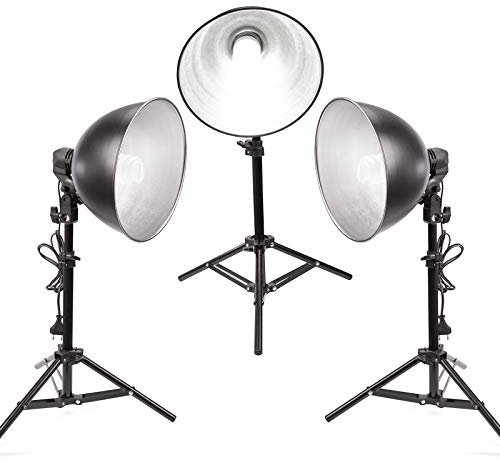 BOLLUMA Fotostudio Dauerlicht Kit, Fotogeräte Studioleuchten Kit mit 3X 150W 5500K Tageslichtlampe, Lichthalter, E27-Fassung und Lampenschirm für Produktfotografie, Kamera, Modefotos, YouTube,Video