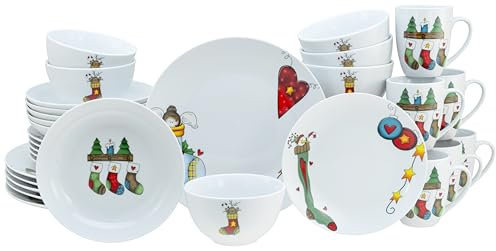 CreaTable, 21846, Serie Luna Socken, 30-teiliges Geschirrset für 6 Personen, Kombiservice aus Porzellan, spülmaschinen- und mikrowellengeeignet, Qualitätsproduktion