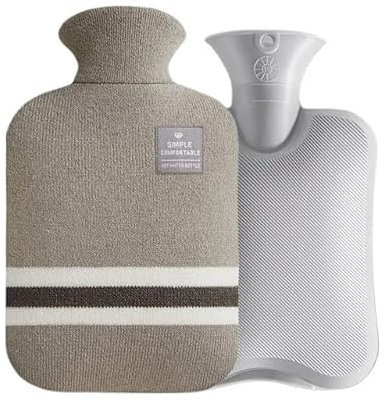 Hot Water Bottle 1L/2L Winter Hot Water Bottle Cloth Cover Hot Water Bag for Hot and Cold Compress Warmer Bed Hand Feet Keep Warm Hot Water Bag(Warm02-Gray-2L)
