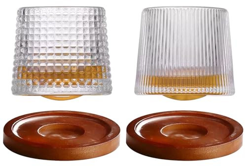 BAIFULAI 2 Stück Whisky Gläser, 200ml Whiskey Gläser, Wiskeygläser mit Bambus-Untersetzern Tumbler Glas,Wiskeygläser- Set Trinkgläser, zur Verkostung von Scotch Bourbon Cocktails
