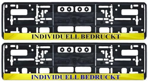 2 Stück Kennzeichenhalter mit Wunschtext Beschriftung Werbung Bedruckt (Leiste gelb)