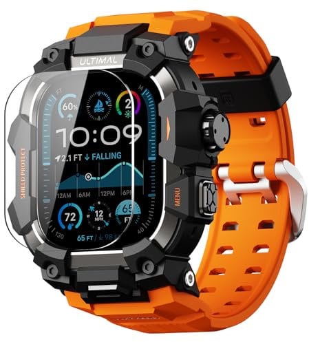 ULTIMAL Compatible with Apple Watch Ultra 2/1 Strap 49mm, Enhanced Military Grade Shockproof Bumper Cover, Rugged Case with Band for iWatch Strap Ultra 2/1 Men (49mm, Orange)